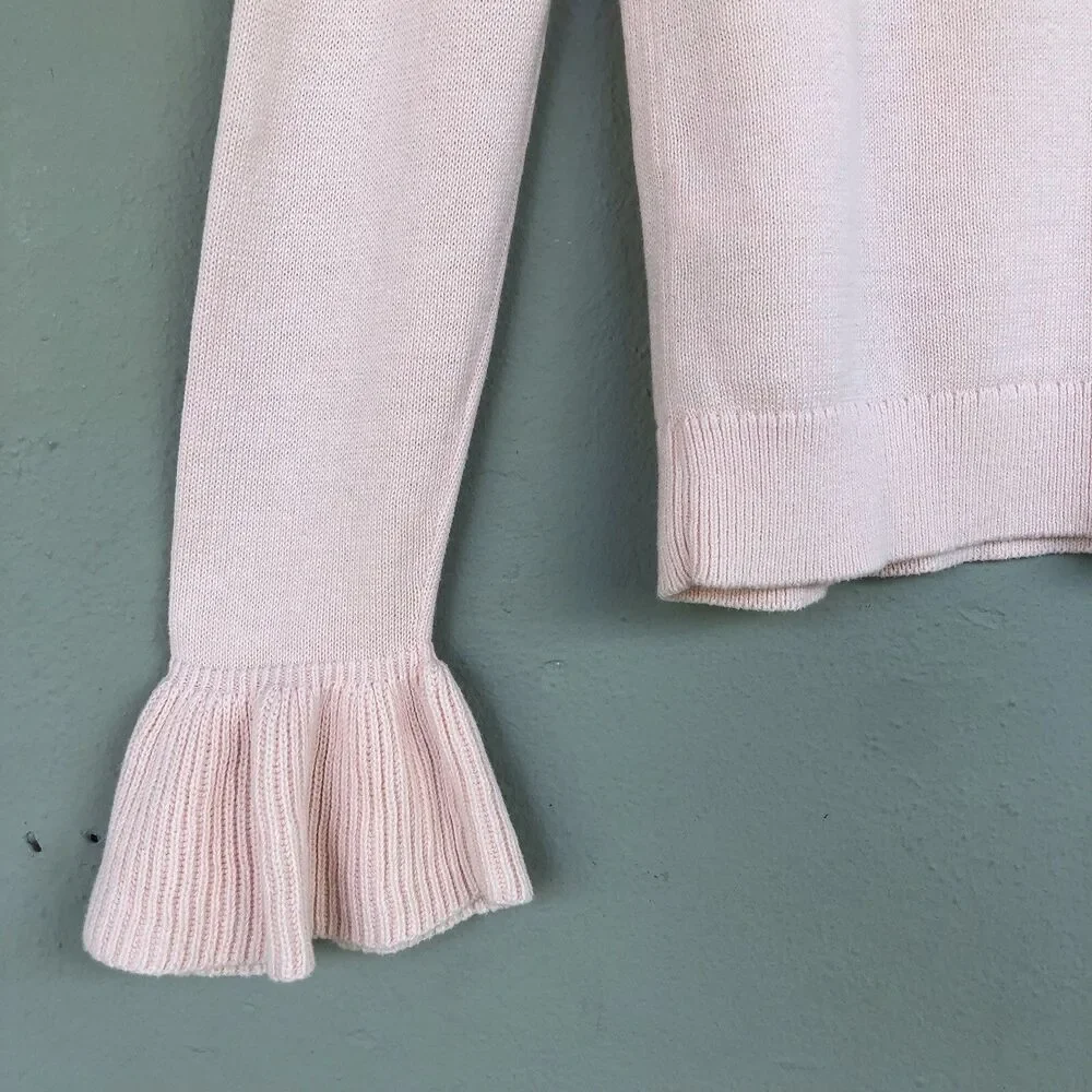 J Crew Sweater Womens S Cotton Knit Long Sleeve Bell Ruffle Cuff Romantic Boho